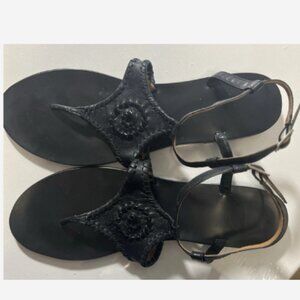 Jack Rogers Sandals Maci Leather Women's Size 10M Black Whipstitch Buckle Strap